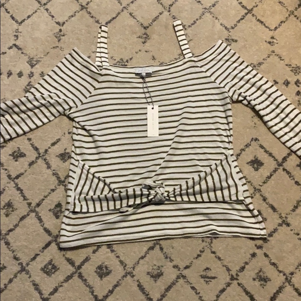 Lucky Brand Striped Cold Shoulder Blouse - Black and White